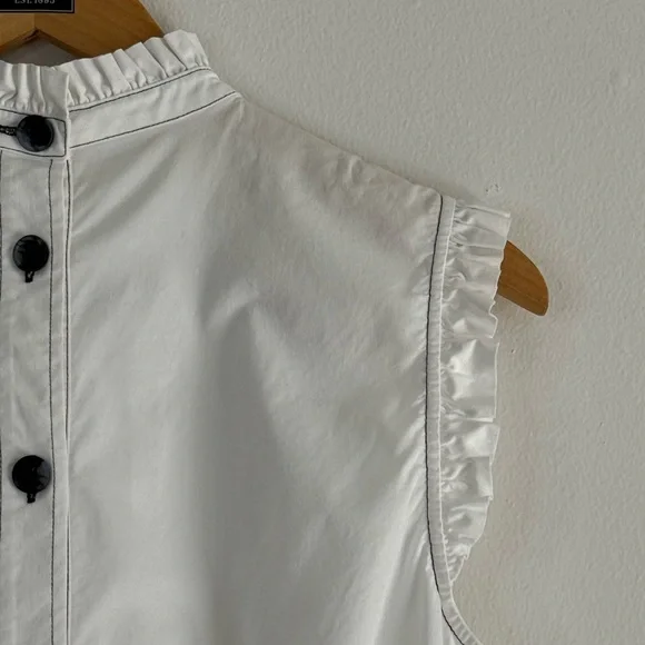 NEW Vince Camuto Button Back Pintucked Poplin Ruffle Contrast Stitch Top - Picture 6 of 10